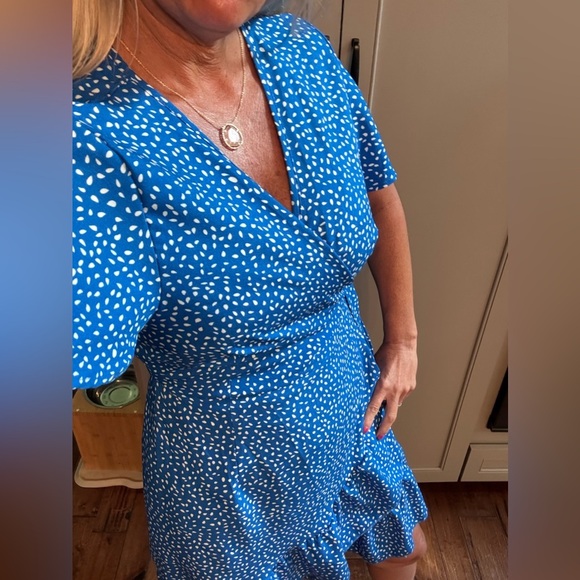 NWT Naggoo LG Blue Polka Dot Wrap Dress - Picture 1 of 7